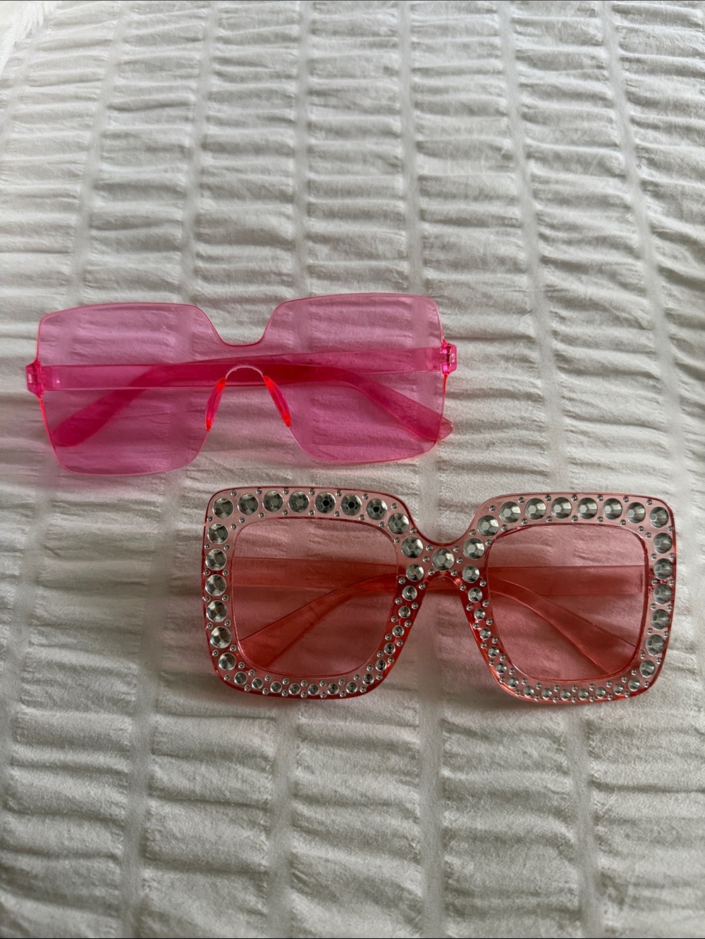 Pink Rhinestone and pink Square Sunglasses - Women Accessories